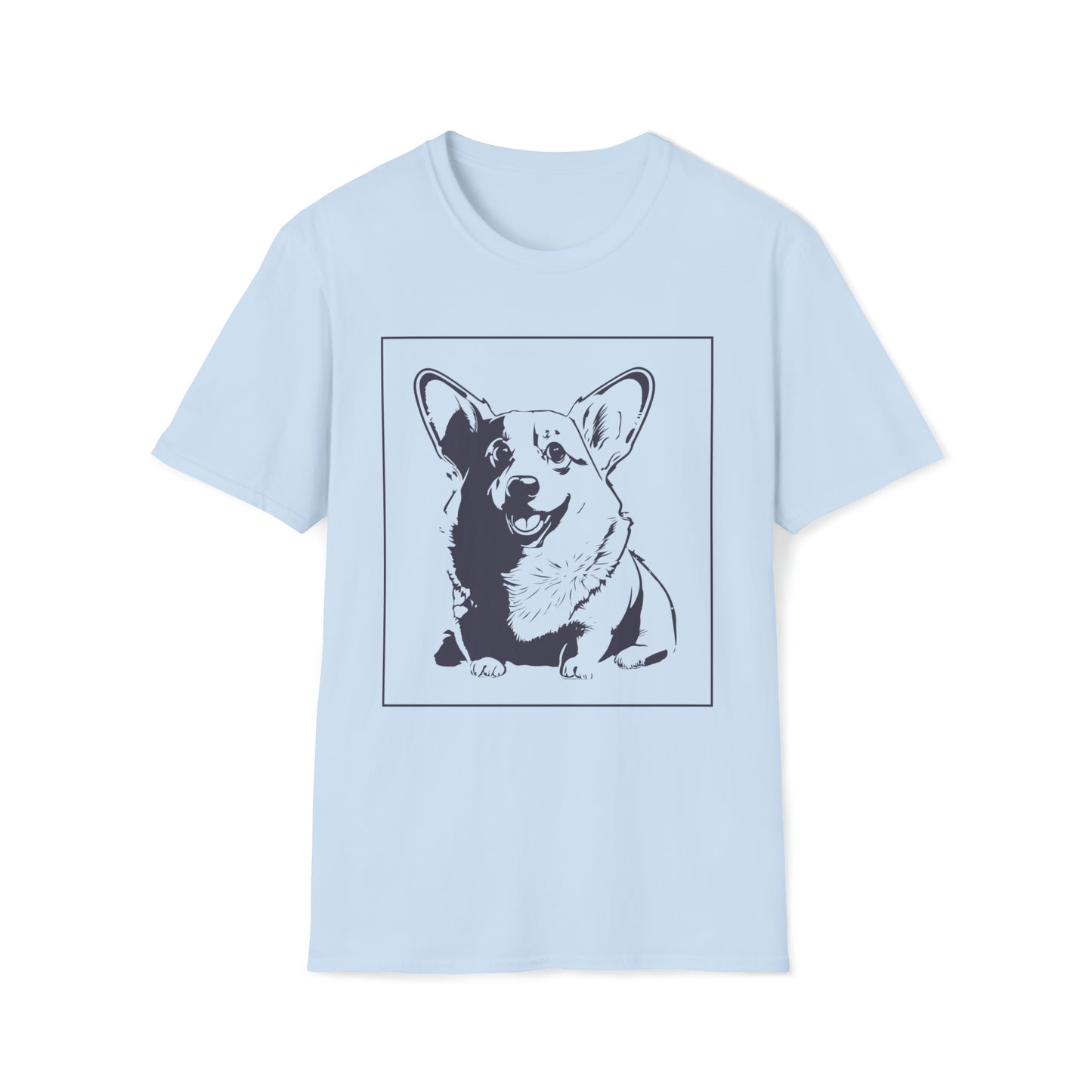 Corgi T-shirt in Light Blue | Unisex Softstyle T-Shirt