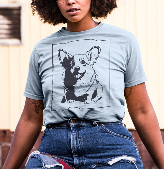 Corgi T-shirt in Light Blue | Unisex Softstyle T-Shirt